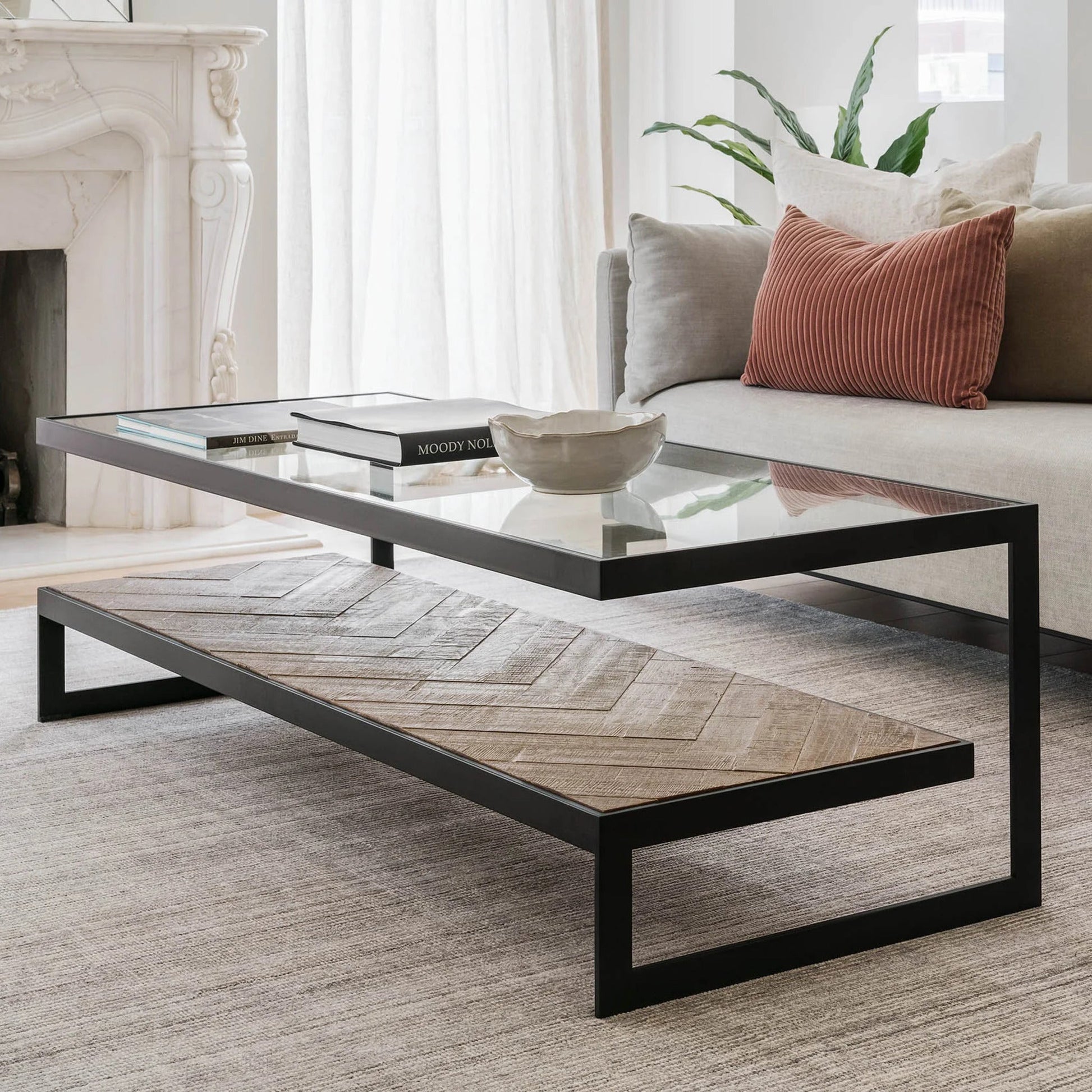 Lenny Rectangle Glass & Timber Coffee Table - Black Coffee Table M+Co Living