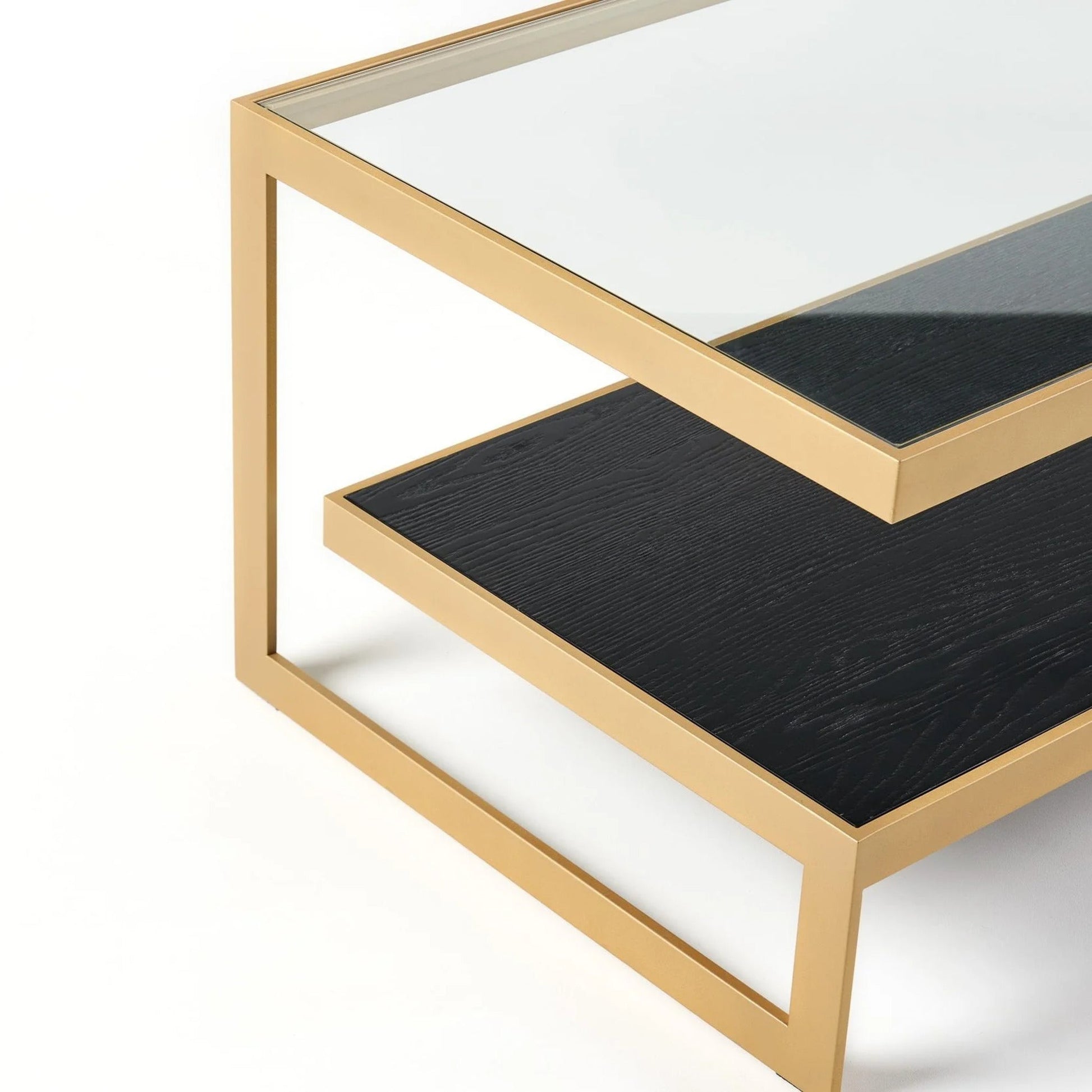 Lenny Rectangle Glass & Timber Coffee Table - Black & Gold Coffee Table M+Co Living