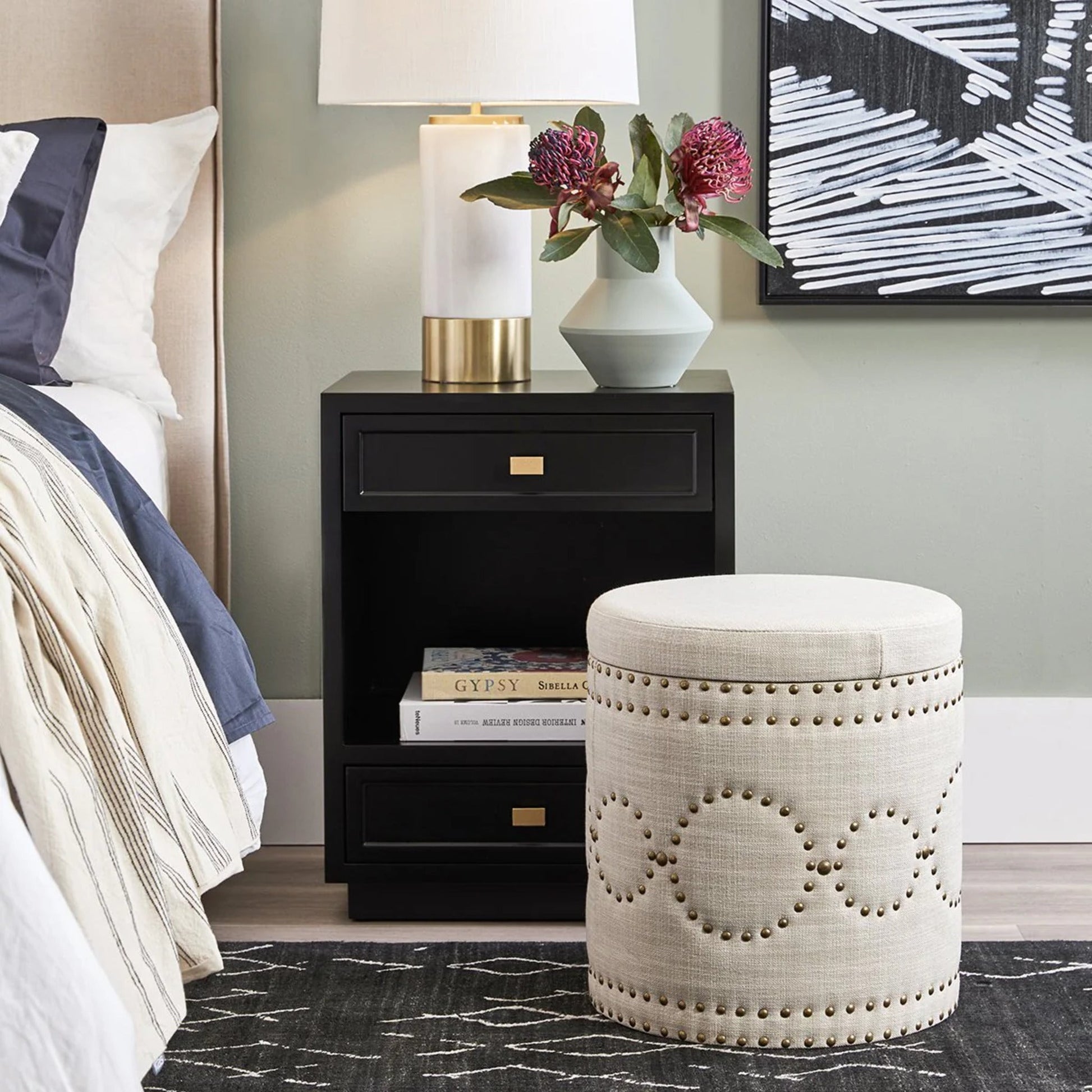 Logan Open Two Drawer Bedside Table - Black Bedside Table Cafe Lighting & Living   