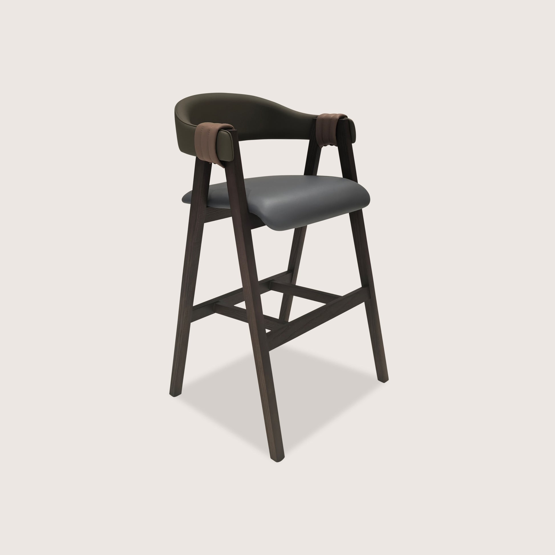 Louis Sculptural Timber Bar Stool - Grey White Bar Stool Raffine