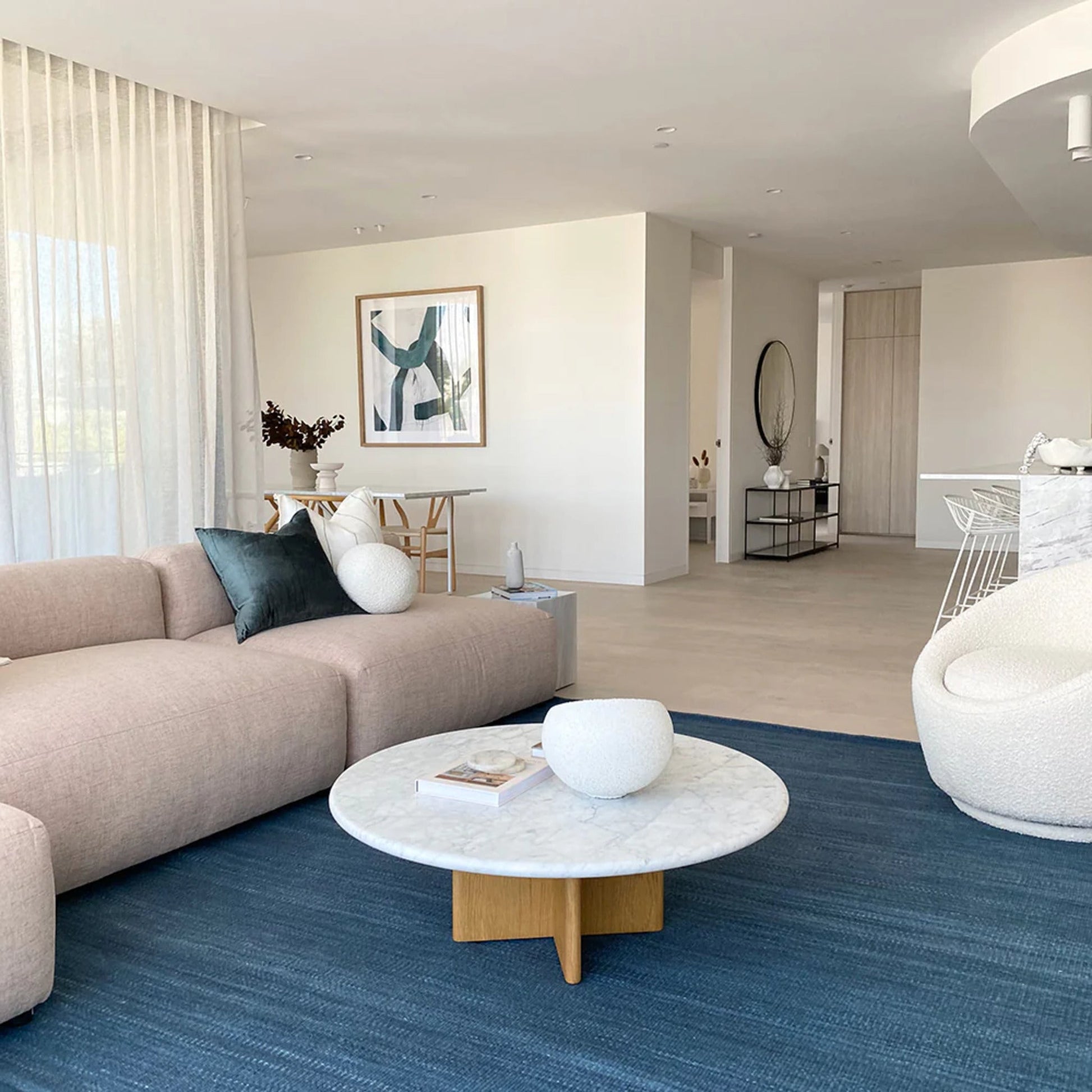 Maybelle Round Carrara Marble Coffee Table - White & Oak Coffee Table M+Co Living
