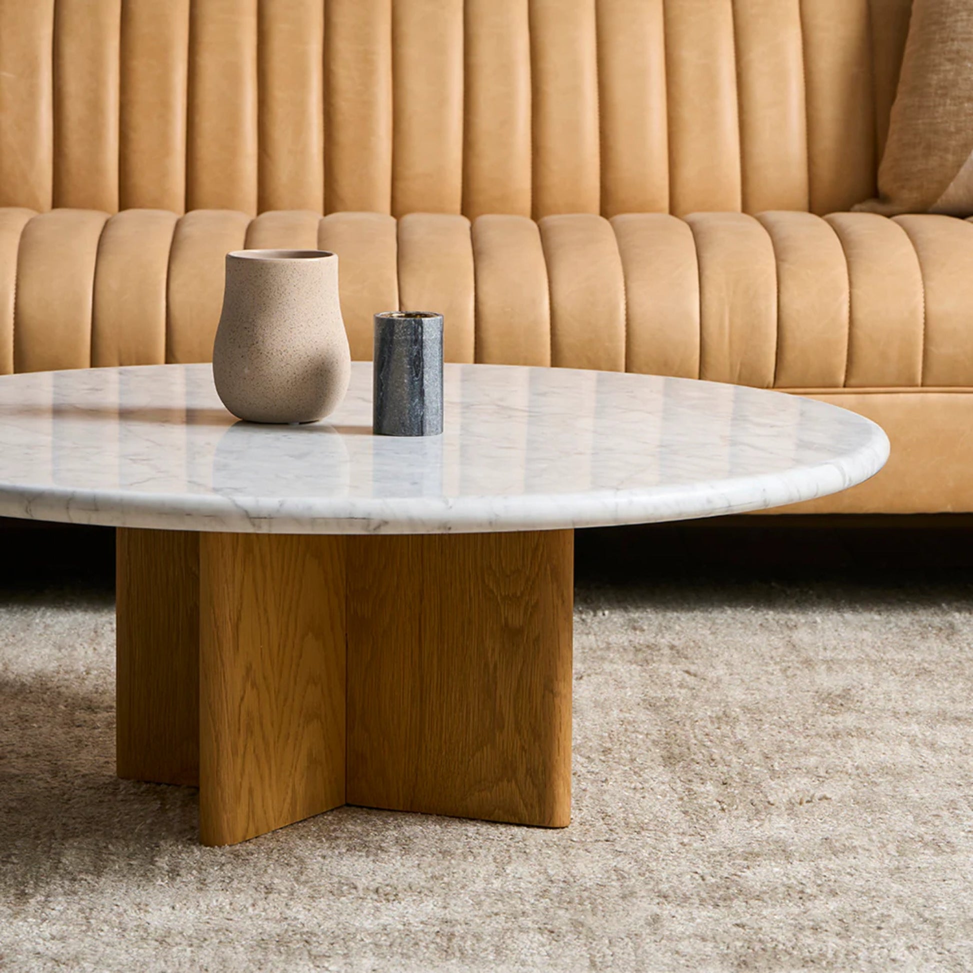 Maybelle Round Carrara Marble Coffee Table - White & Oak Coffee Table M+Co Living
