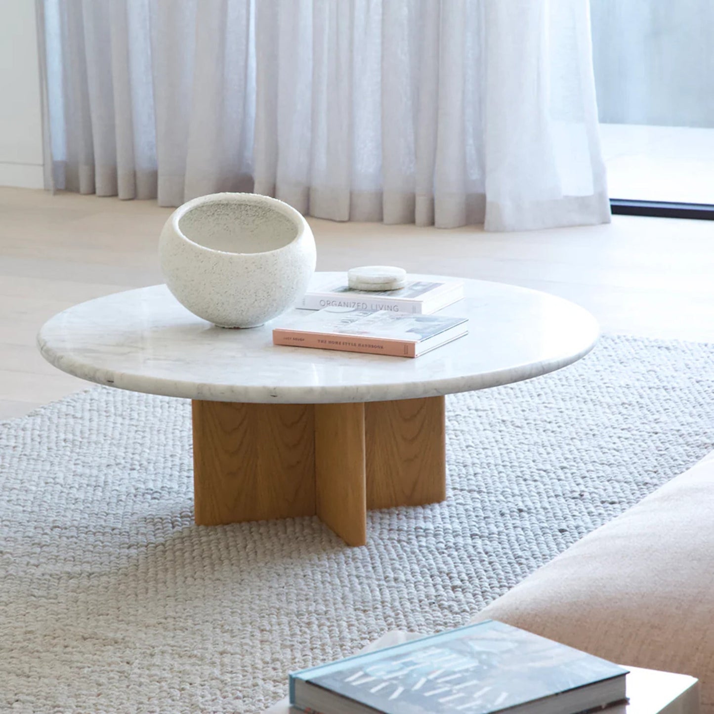 Maybelle Round Carrara Marble Coffee Table - White & Oak Coffee Table M+Co Living