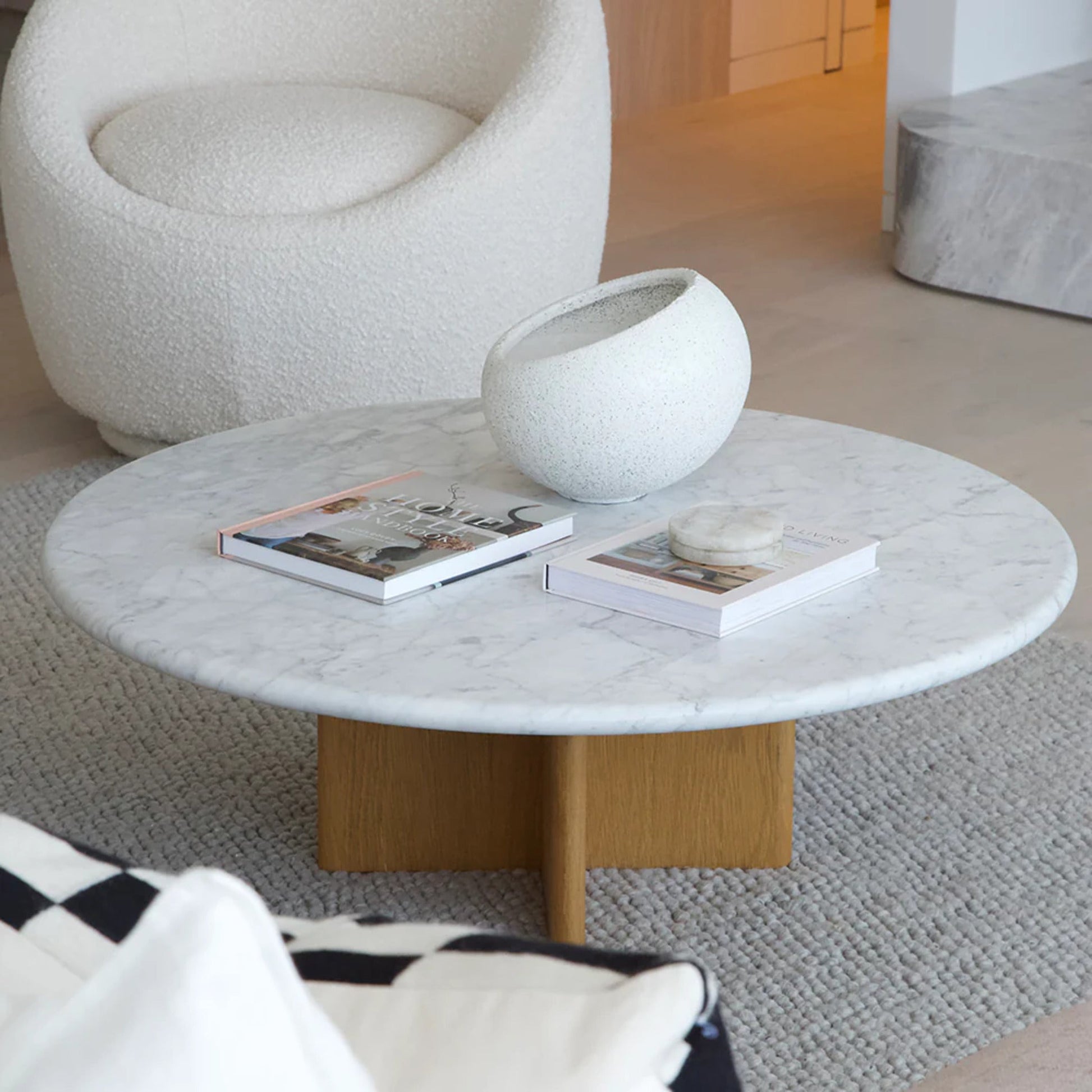 Maybelle Round Carrara Marble Coffee Table - White & Oak Coffee Table M+Co Living