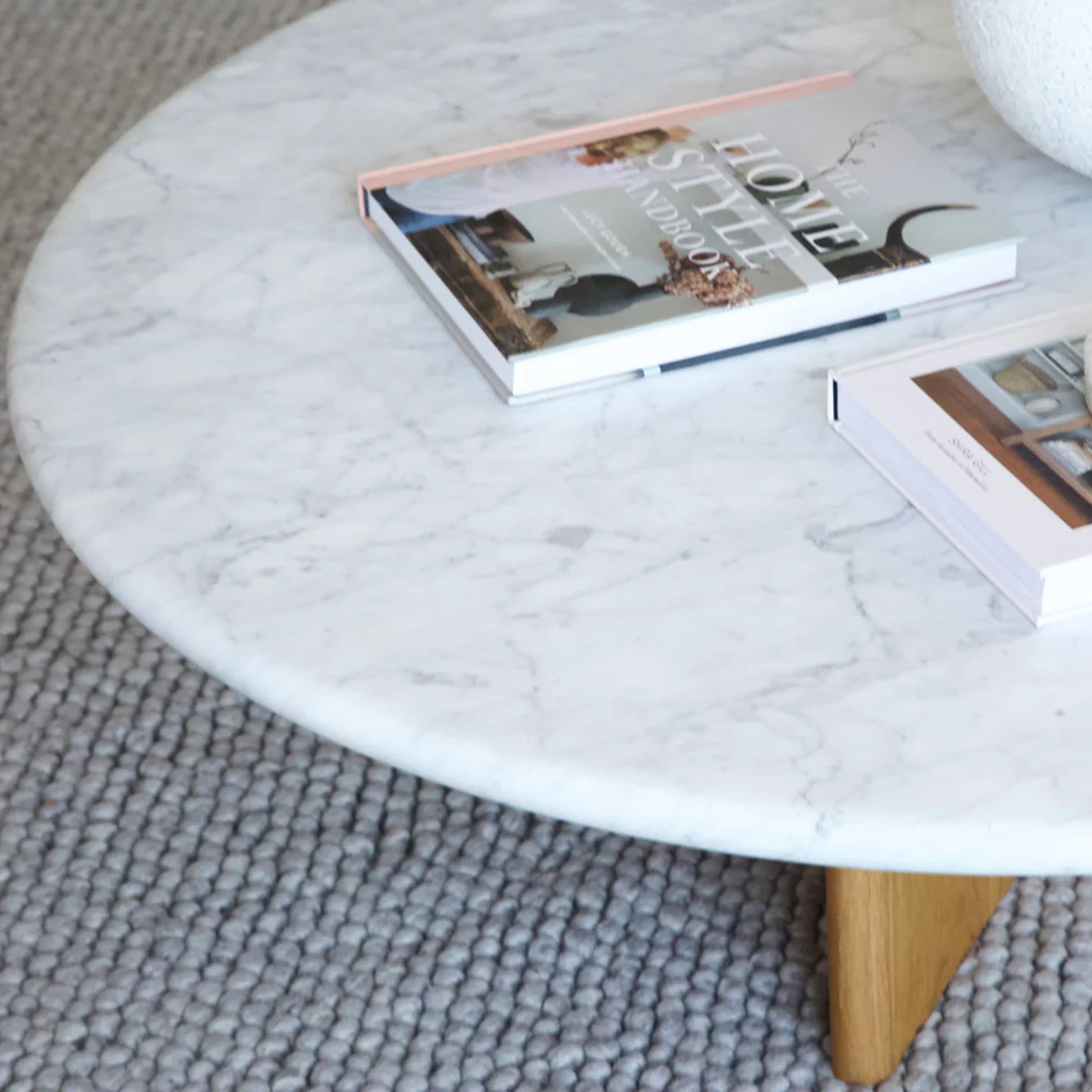 Maybelle Round Carrara Marble Coffee Table - White & Oak Coffee Table M+Co Living