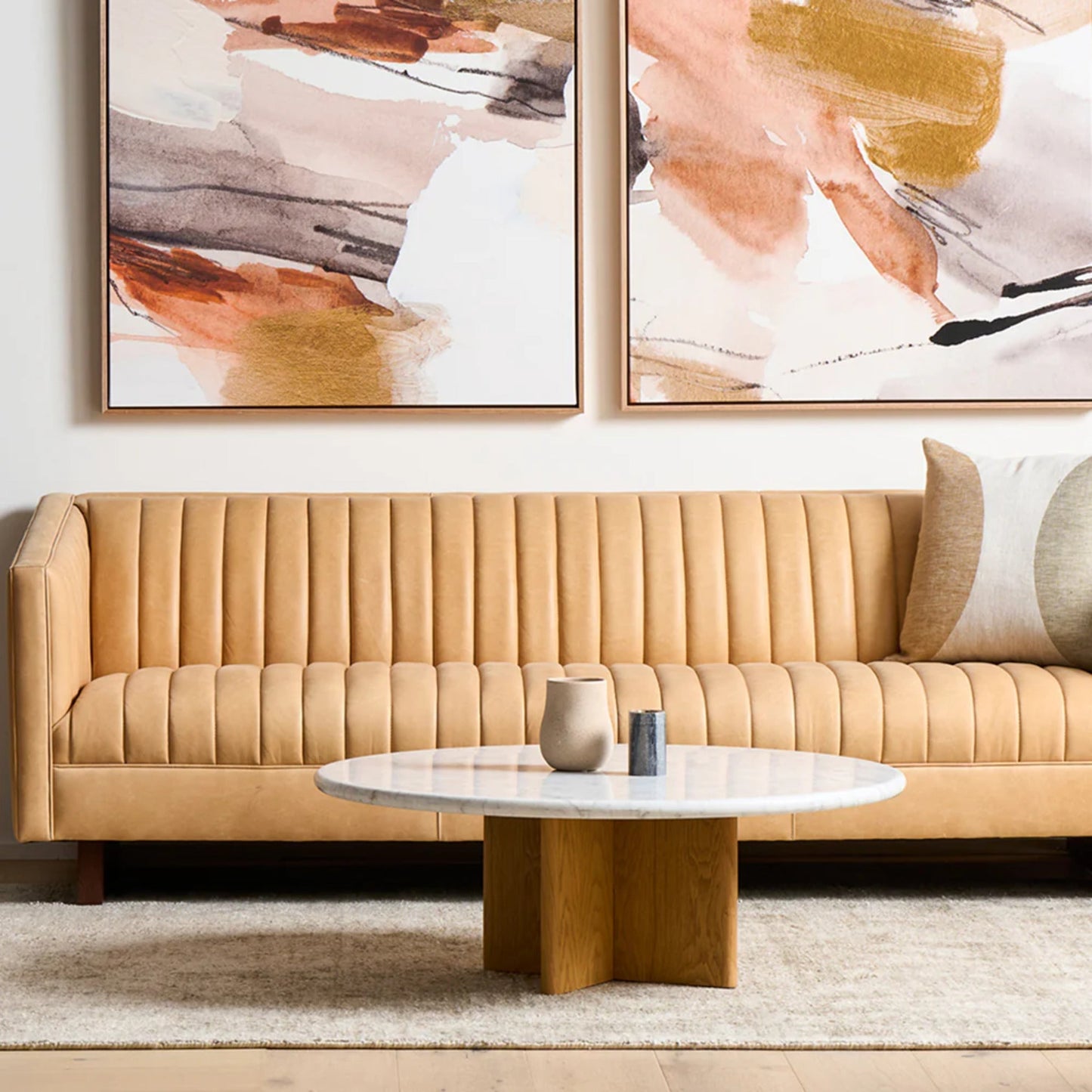 Maybelle Round Carrara Marble Coffee Table - White & Oak Coffee Table M+Co Living