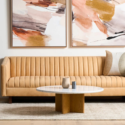 Maybelle Round Carrara Marble Coffee Table - White & Oak Coffee Table M+Co Living