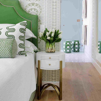 Midge Circular Bedside Table - White and Brass Bedside Table Bloomingdales   