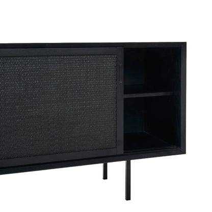 Oren 2 Door Oak Rattan Buffet Table - Black Buffet Table M+Co Living