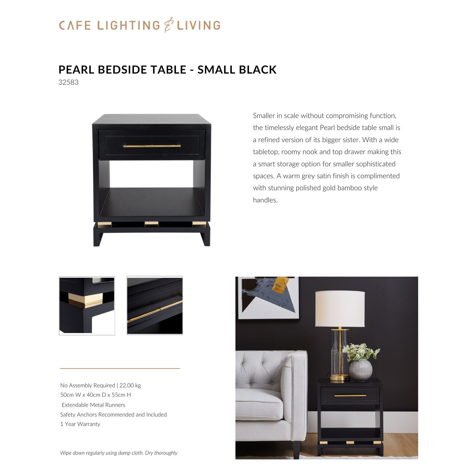 Pearl Small Bedside Table - Black Side Table Cafe Lighting & Living   