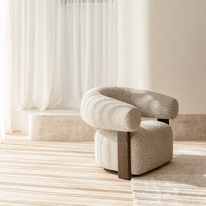 Petri Rounded Timber Occasional Chair - Beige Tweed Occasional Chair Raffine