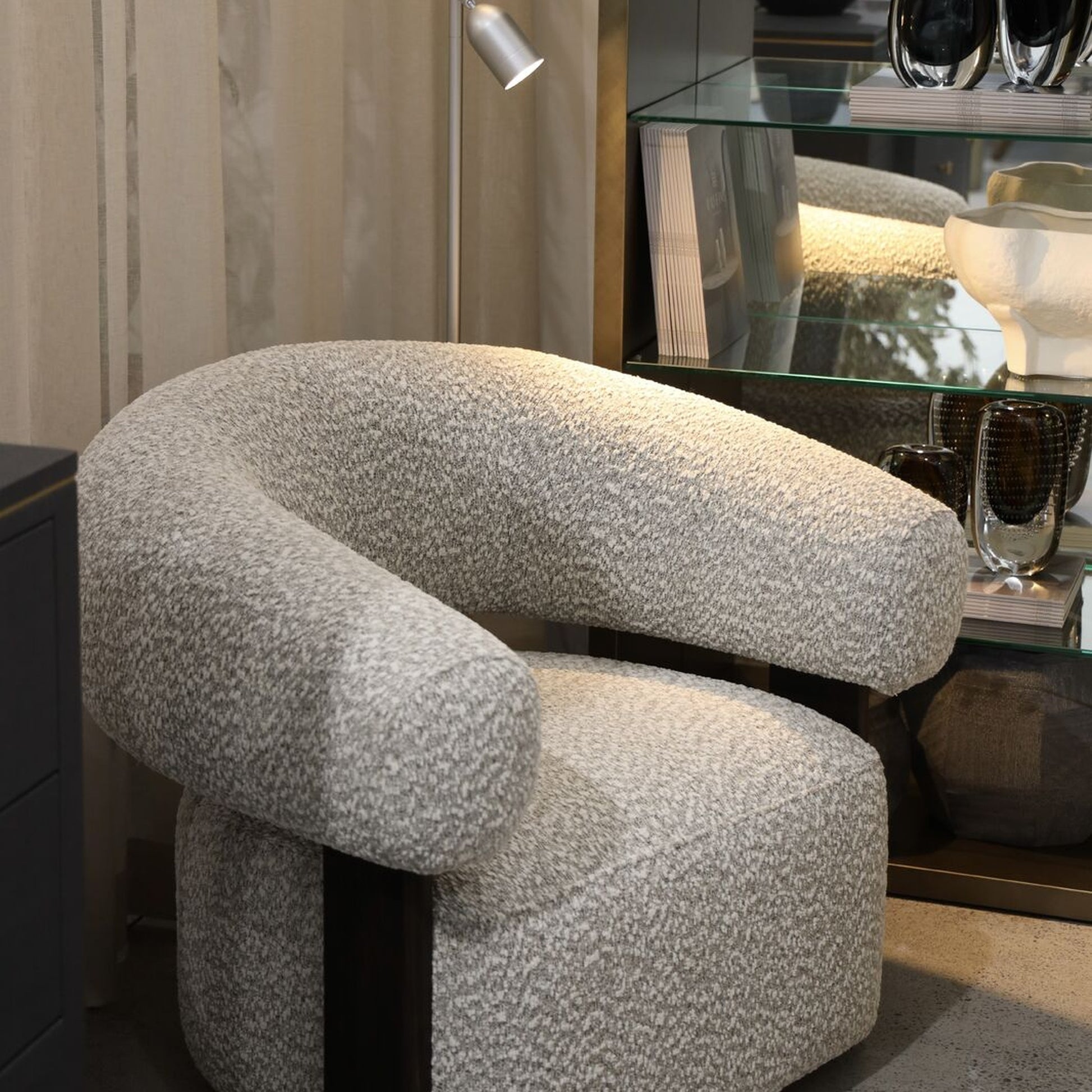 Petri Rounded Timber Occasional Chair - Beige Tweed Occasional Chair Raffine
