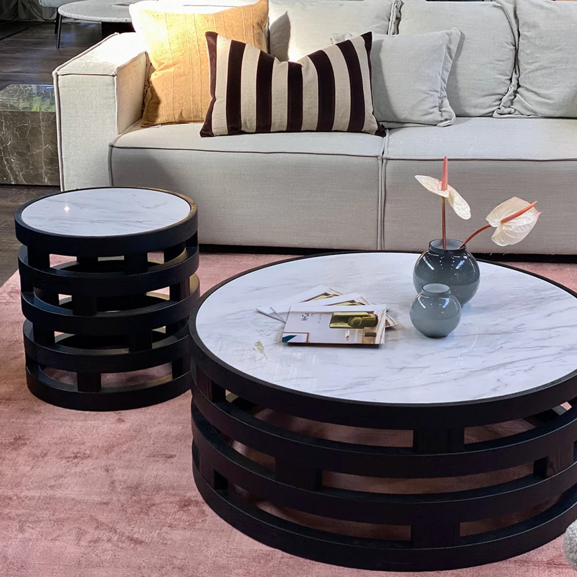 Polix Round Marble Side Table - Black Side Table M+Co Living