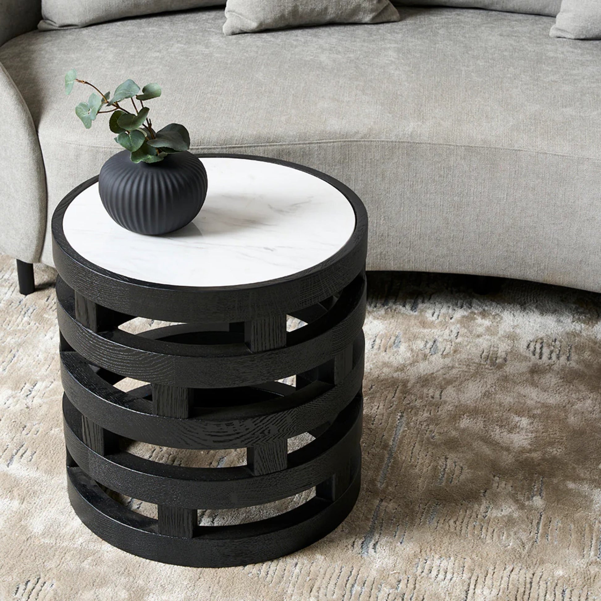 Polix Round Marble Side Table - Black Side Table M+Co Living