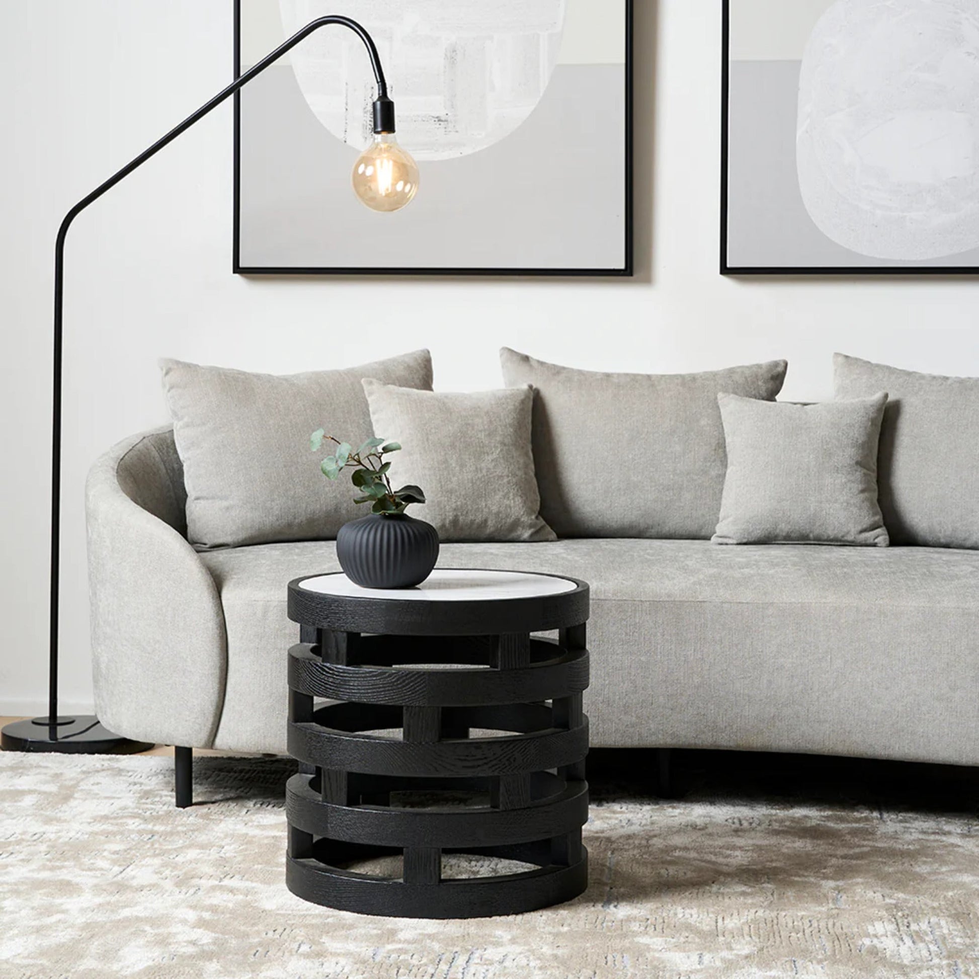 Polix Round Marble Side Table - Black Side Table M+Co Living