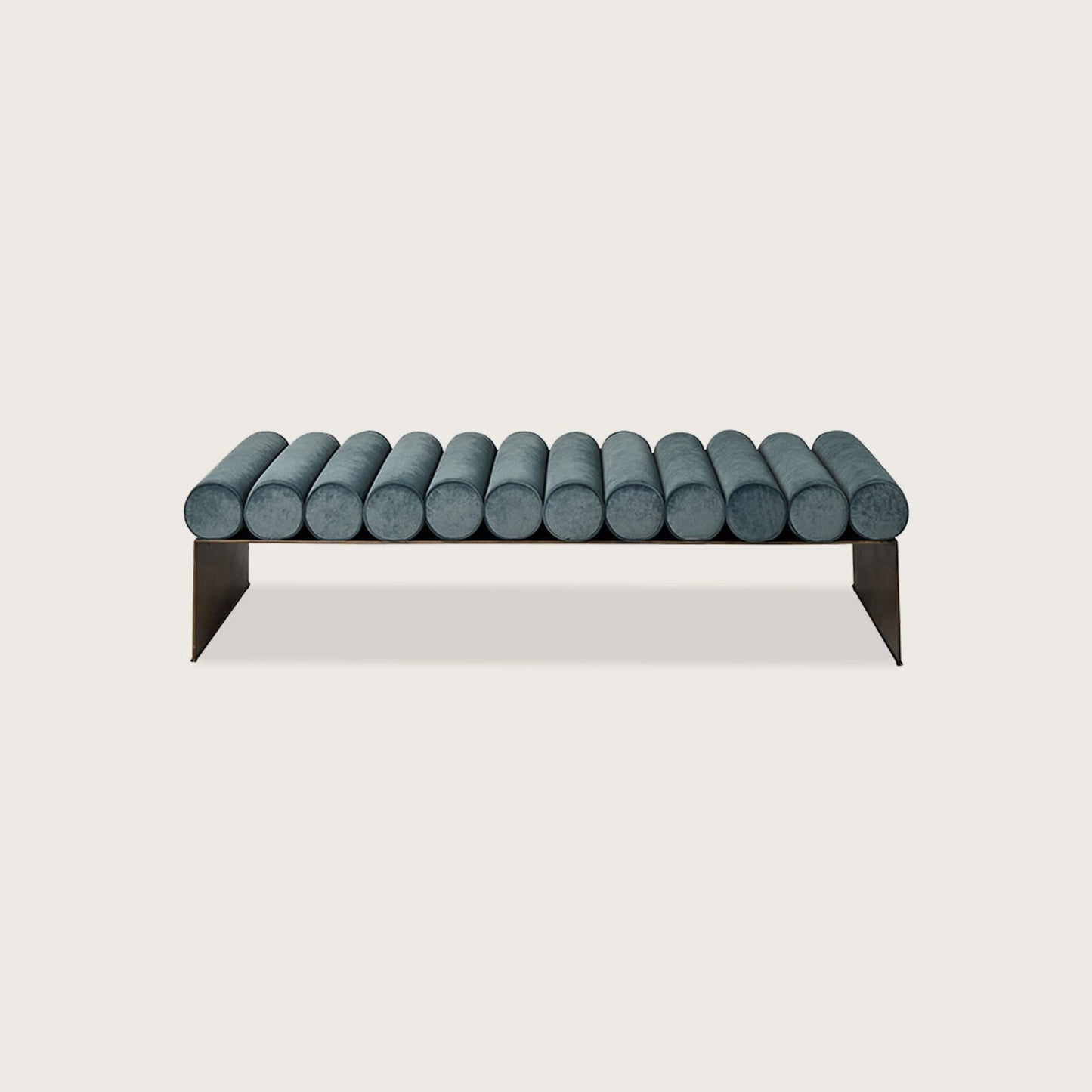 Raphael Architectural Metal Ottoman - Pale Oak Ottoman Raffine Teal Blue