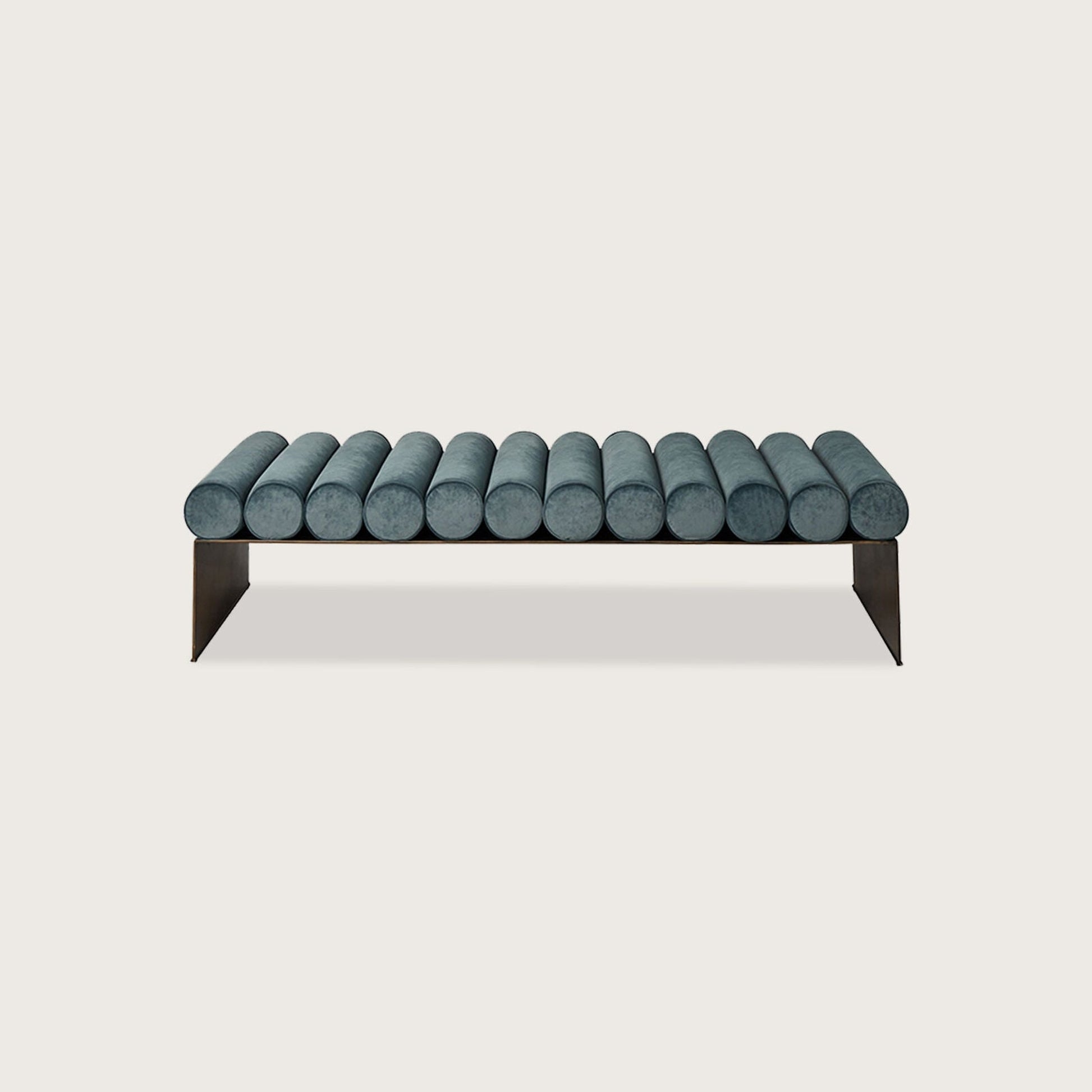 Raphael Architectural Metal Ottoman - Pale Oak Ottoman Raffine Teal Blue