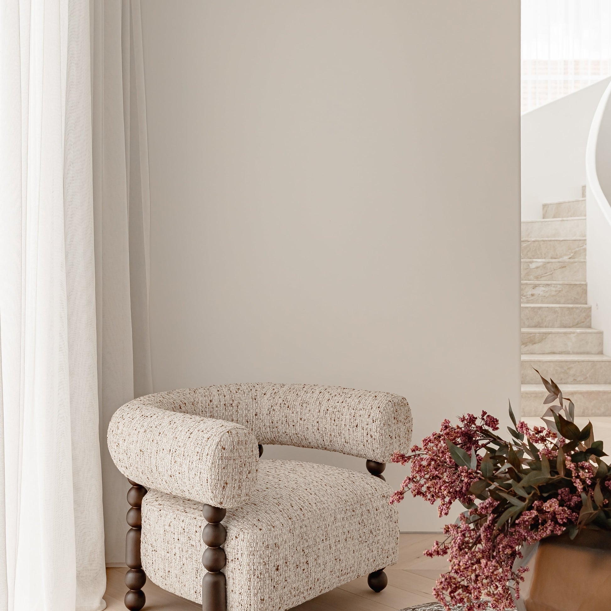 Tatum Curved Timber Occasional Chair - Neutral Occasional Chair Raffine