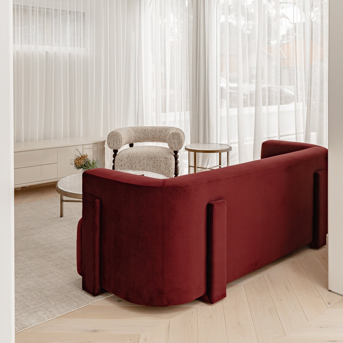 Tatum Curved Timber Occasional Chair - Neutral Occasional Chair Raffine