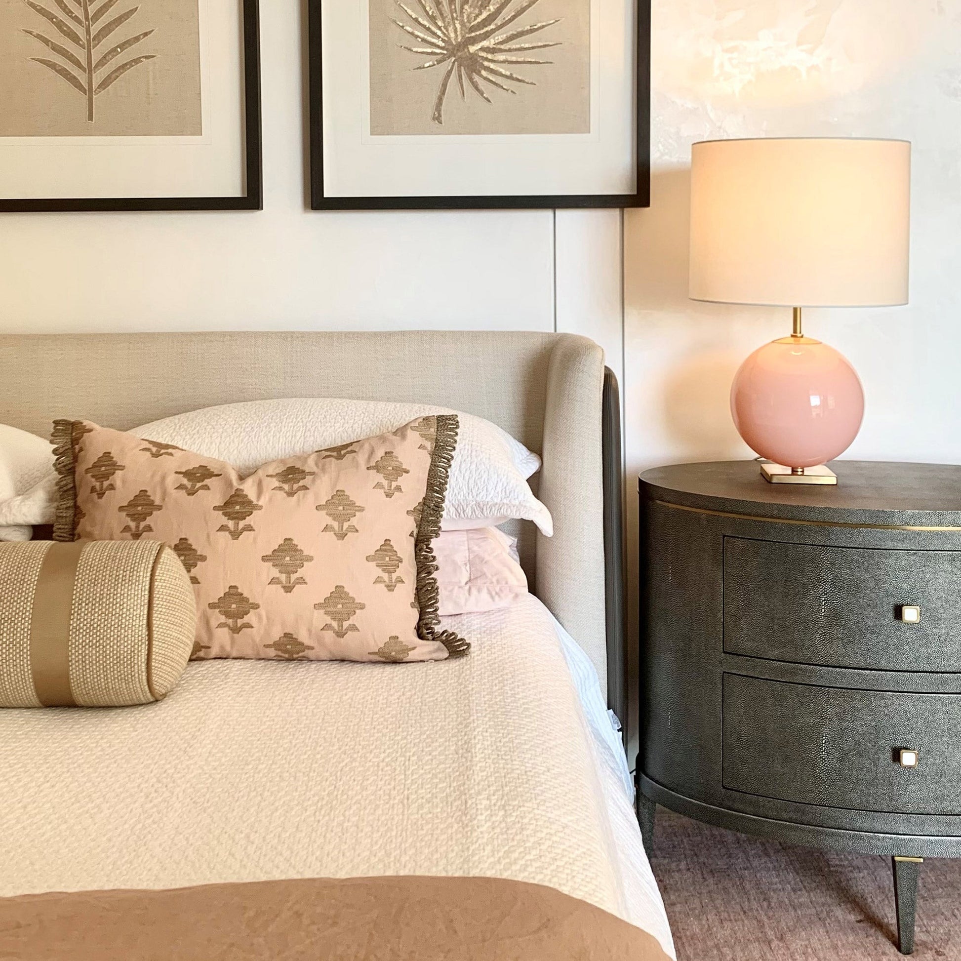 Theodore Alexander Eli Oval Nightstand Bedside Table - Tempest Shagreen Bedside Table Bloomingdales   