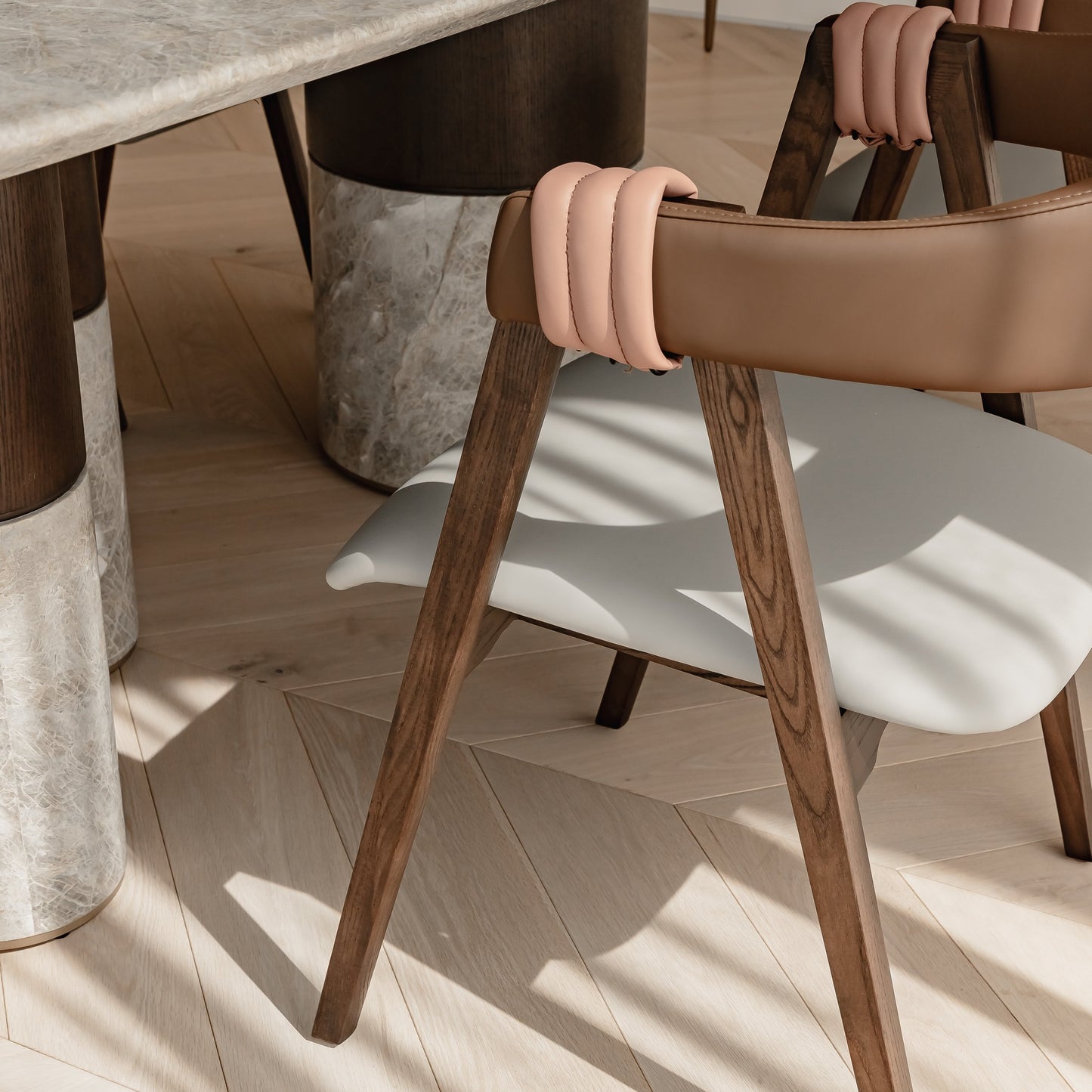 Valerie 2.2m Soft Cornered Rectangular Marble Dining Table - Brown Dining Table Raffine