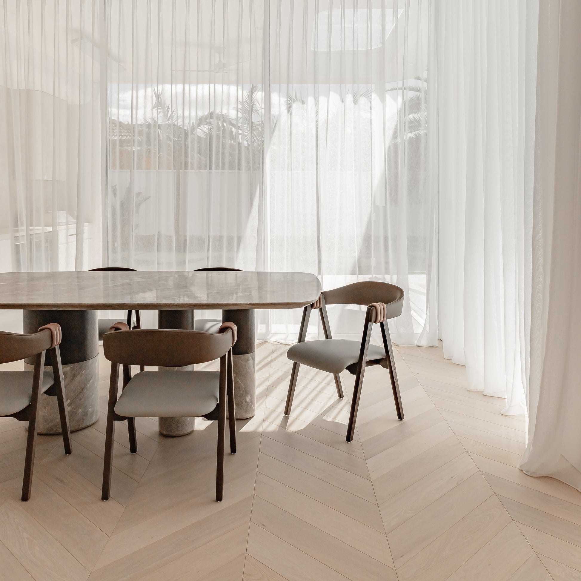 Valerie 2.2m Soft Cornered Rectangular Marble Dining Table - Brown Dining Table Raffine