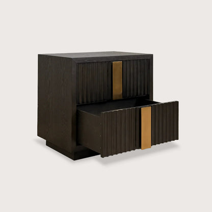 Wave Sculpted Timber Bedside Table - Brown Bedside Table Raffine