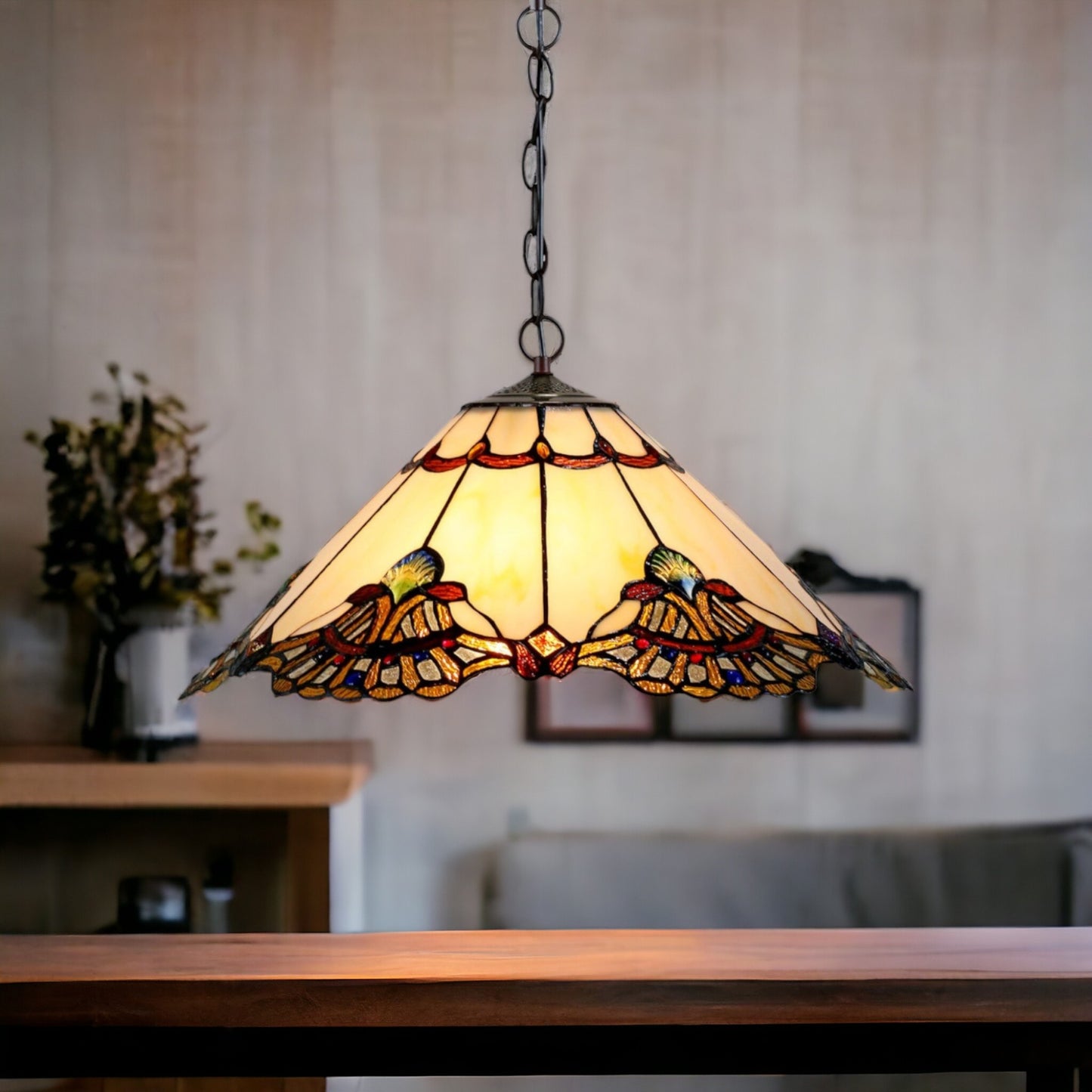 Tiffany Benita Beige Stained Glass Pendant Light Pendant Light G&G Bros   