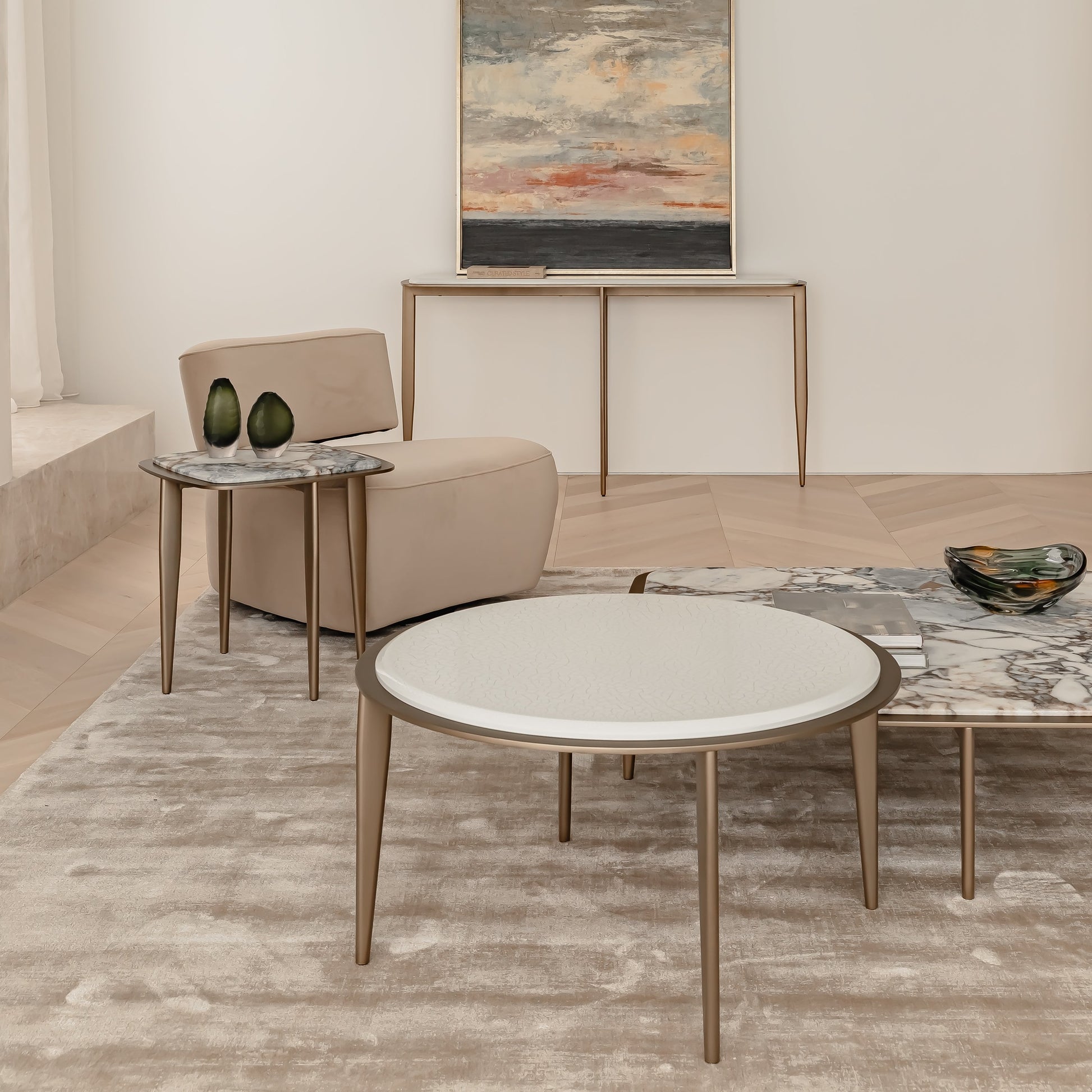 Willow Sculptural Marble Coffee Table - Brass Coffee Table Raffine