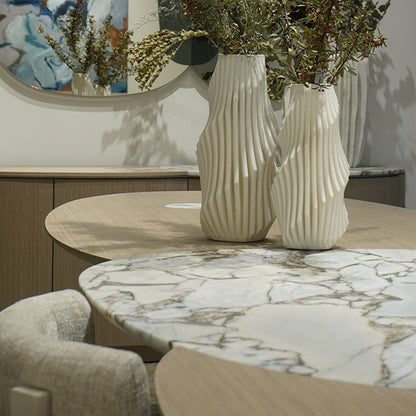 Xander Marble Dining Table - Oak Dining Table Raffine