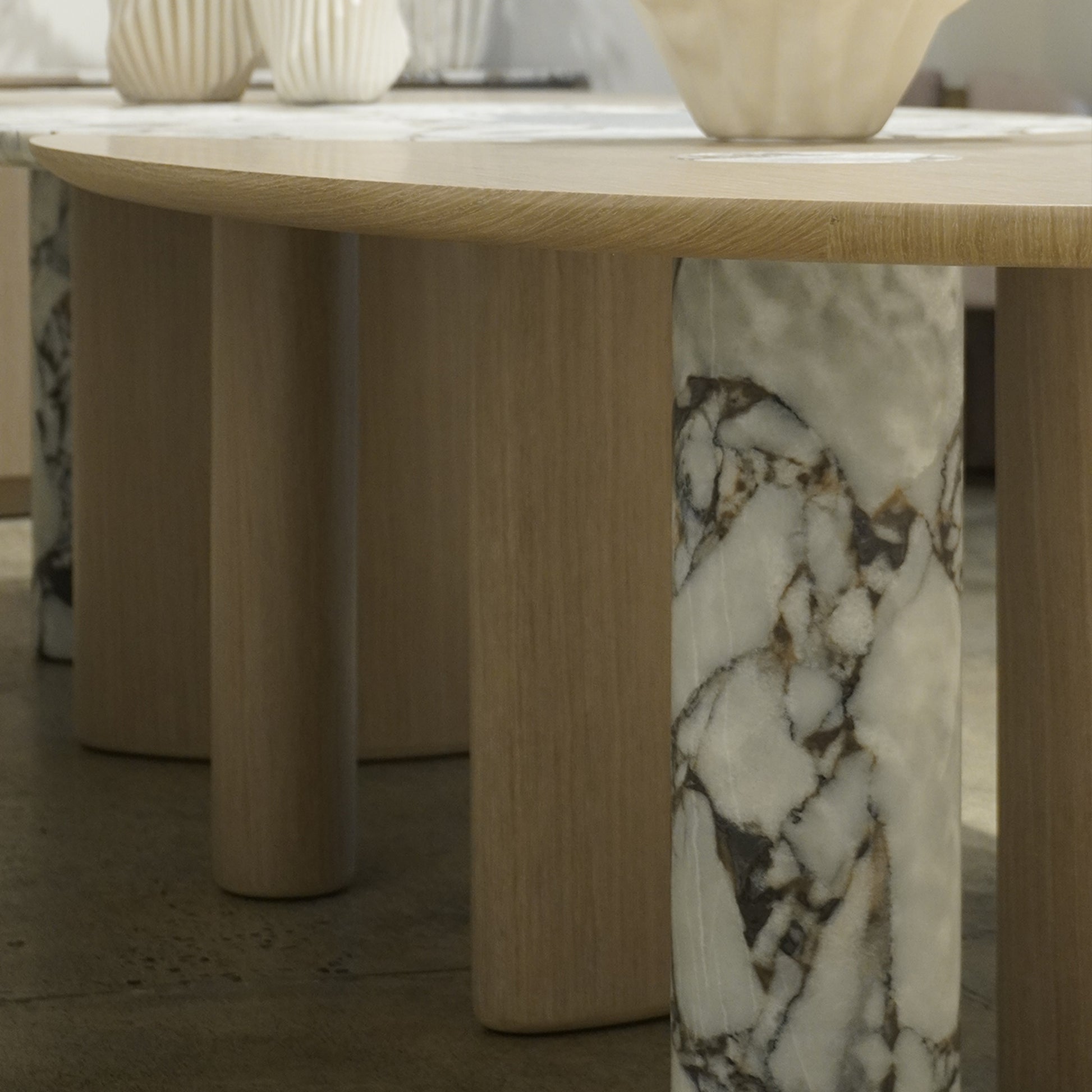 Xander Marble Dining Table - Oak Dining Table Raffine
