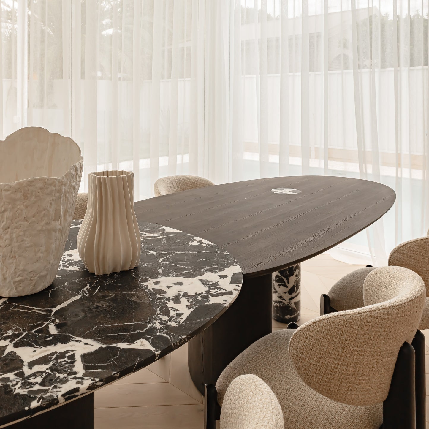 Xander Marble Dining Table - Truffle Dining Table Raffine
