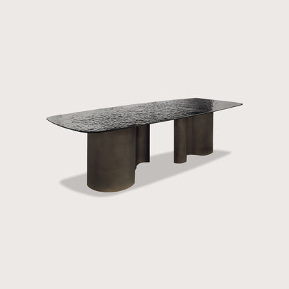 Yves 2.4m Textured Metal Dining Table - Brass Dining Table Raffine