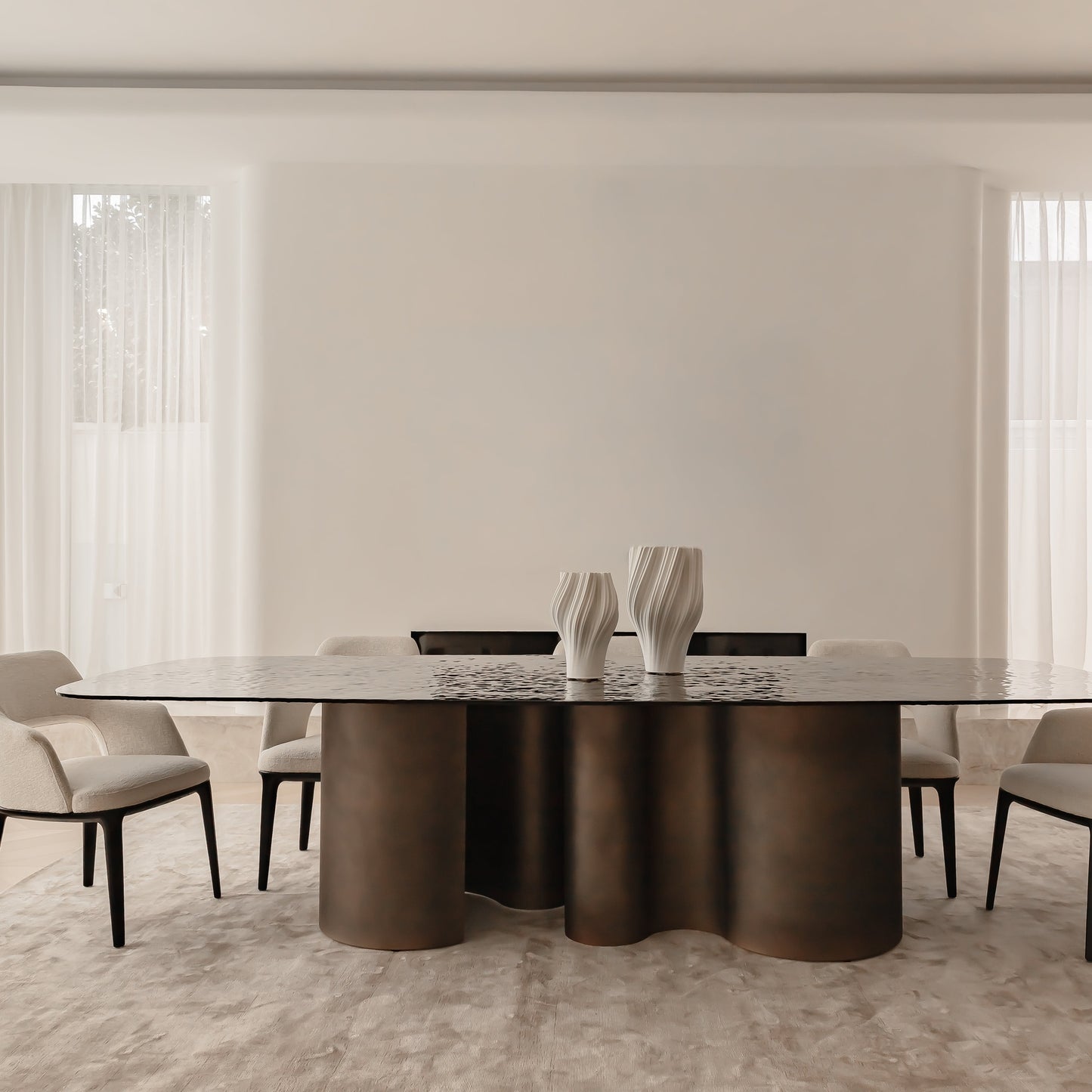 Yves 3m Textured Metal Dining Table - Brass Dining Table Raffine